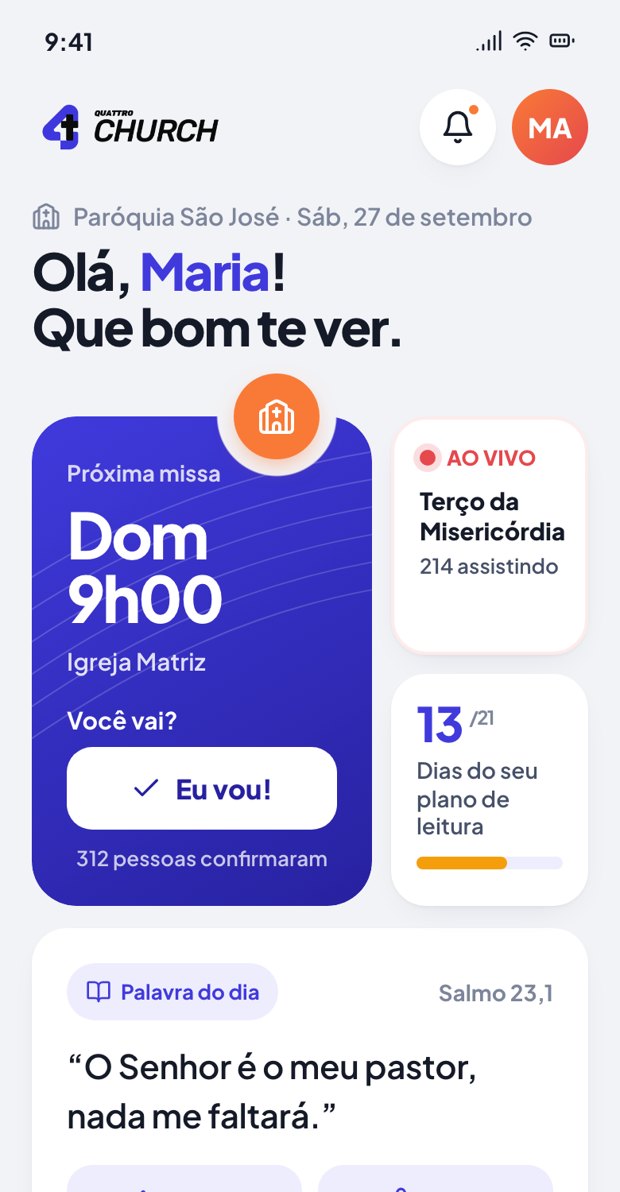 Tela inicial do app do fiel